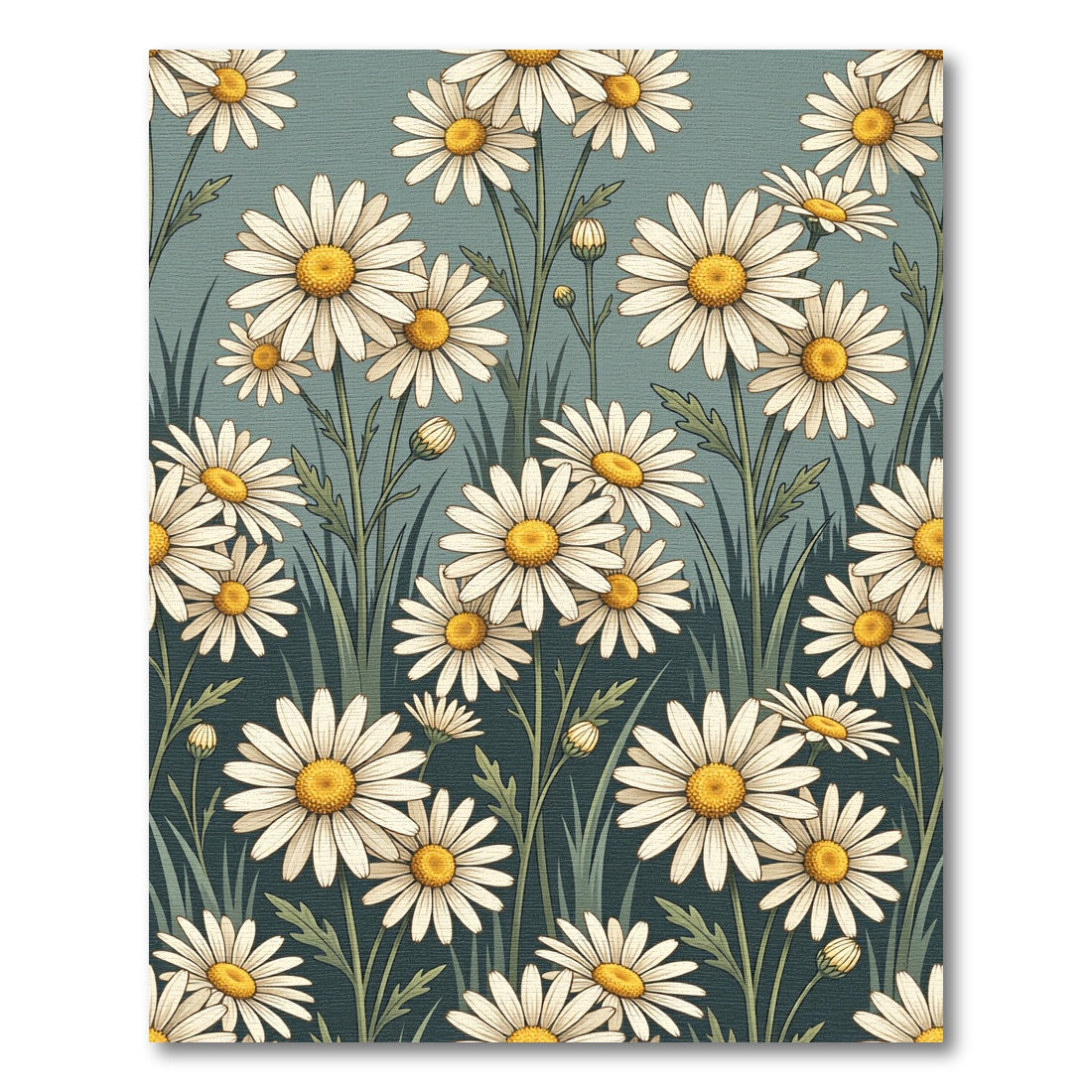 White Daisy Field Sage Green Rug