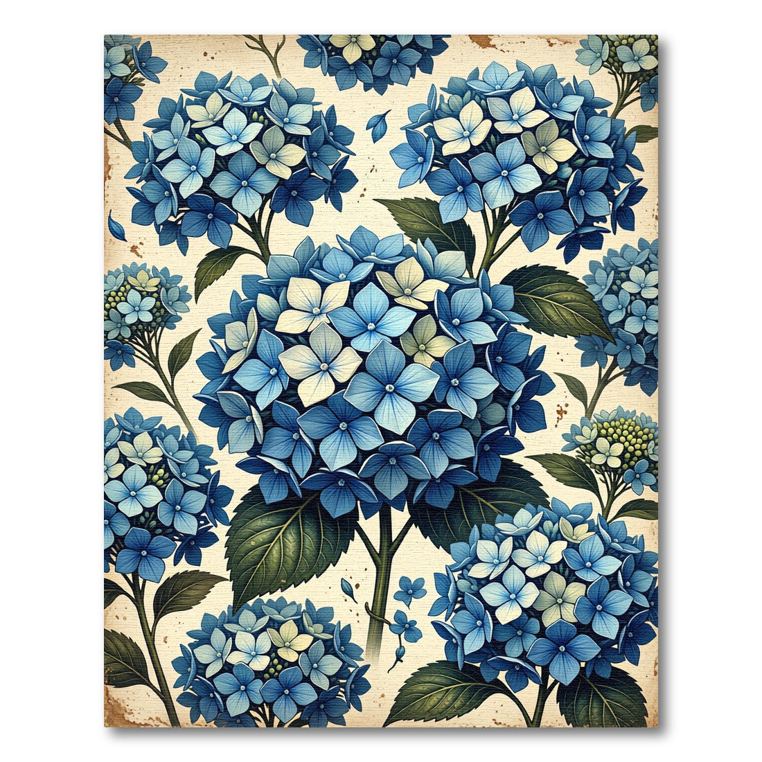 Blue Hydrangea Botanical Bouquet Illustration Rug
