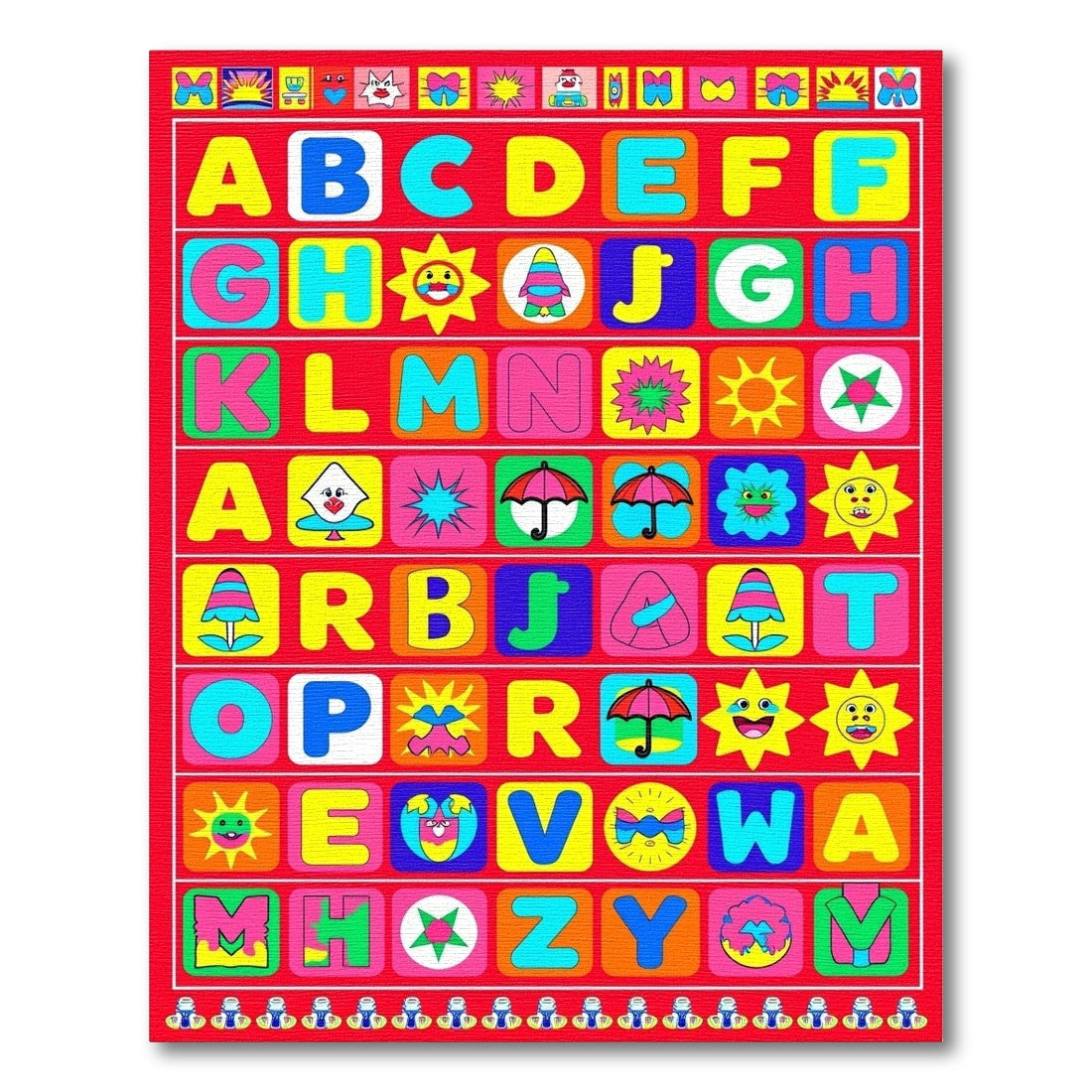 Colorful Alphabet Bordered Squares Rug