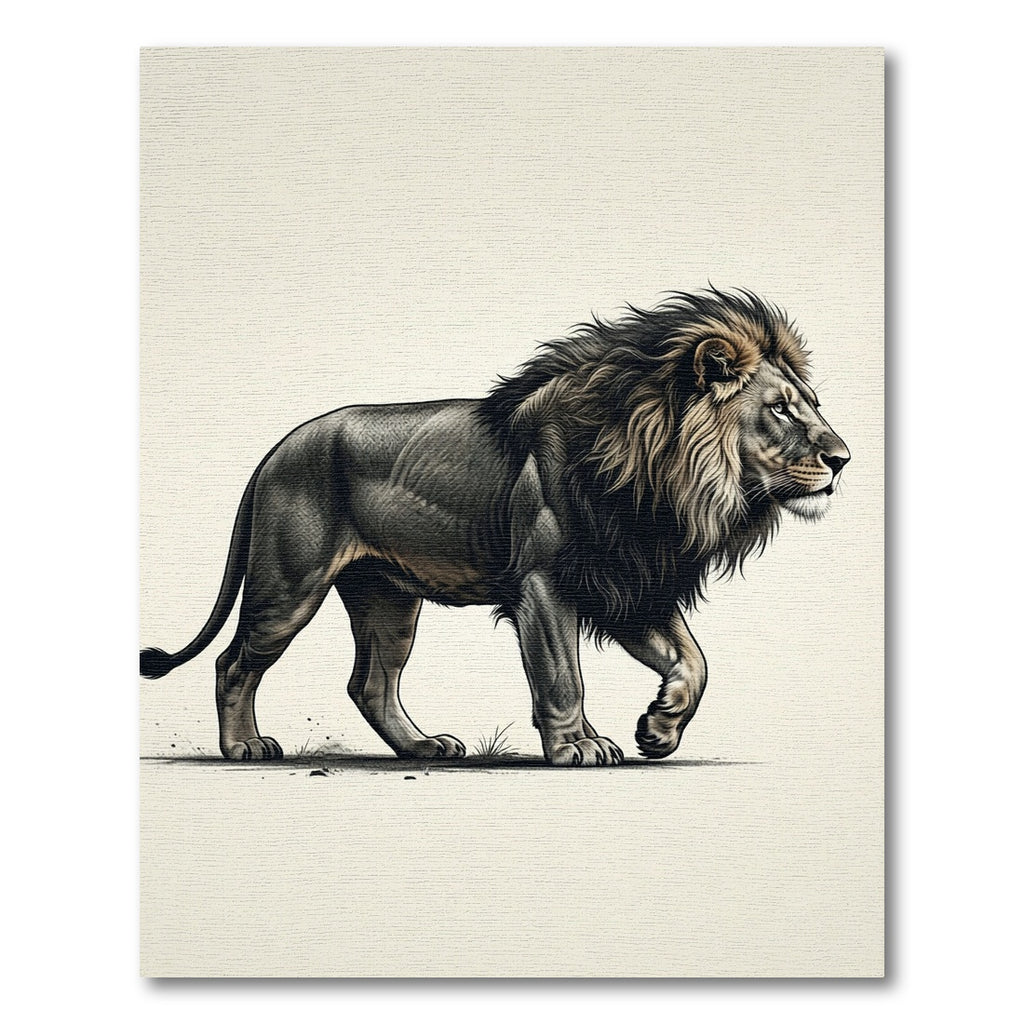 Majestic Charcoal Lion Portrait Illustration Rug