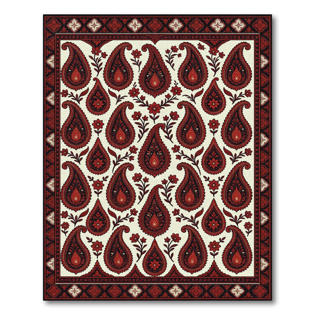 Crimson Floral Paisley Arrangement Rug