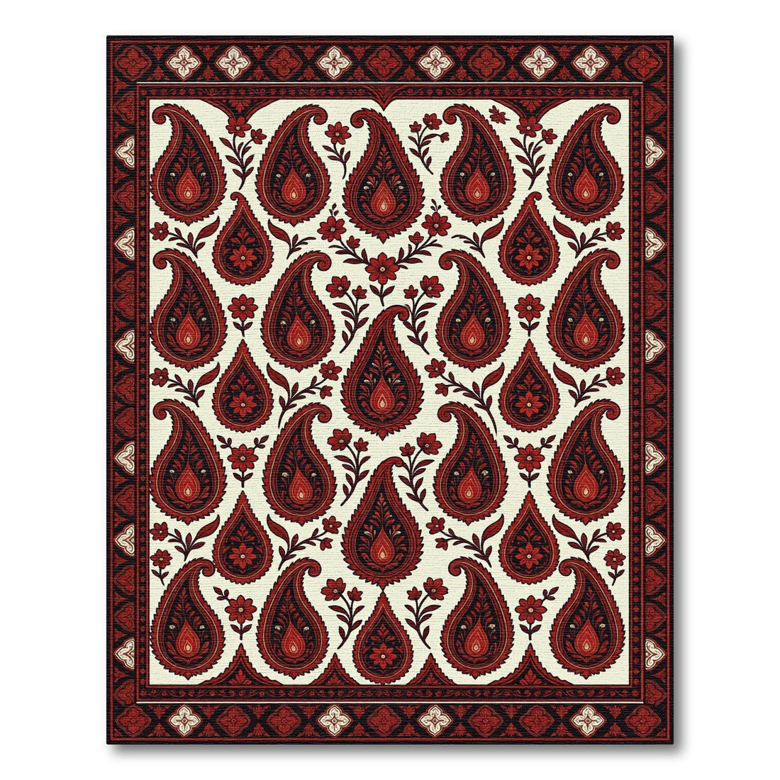 Crimson Floral Paisley Arrangement Rug