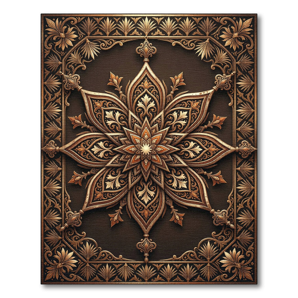 Ornate Gold Symmetrical Floral Medallion Rug