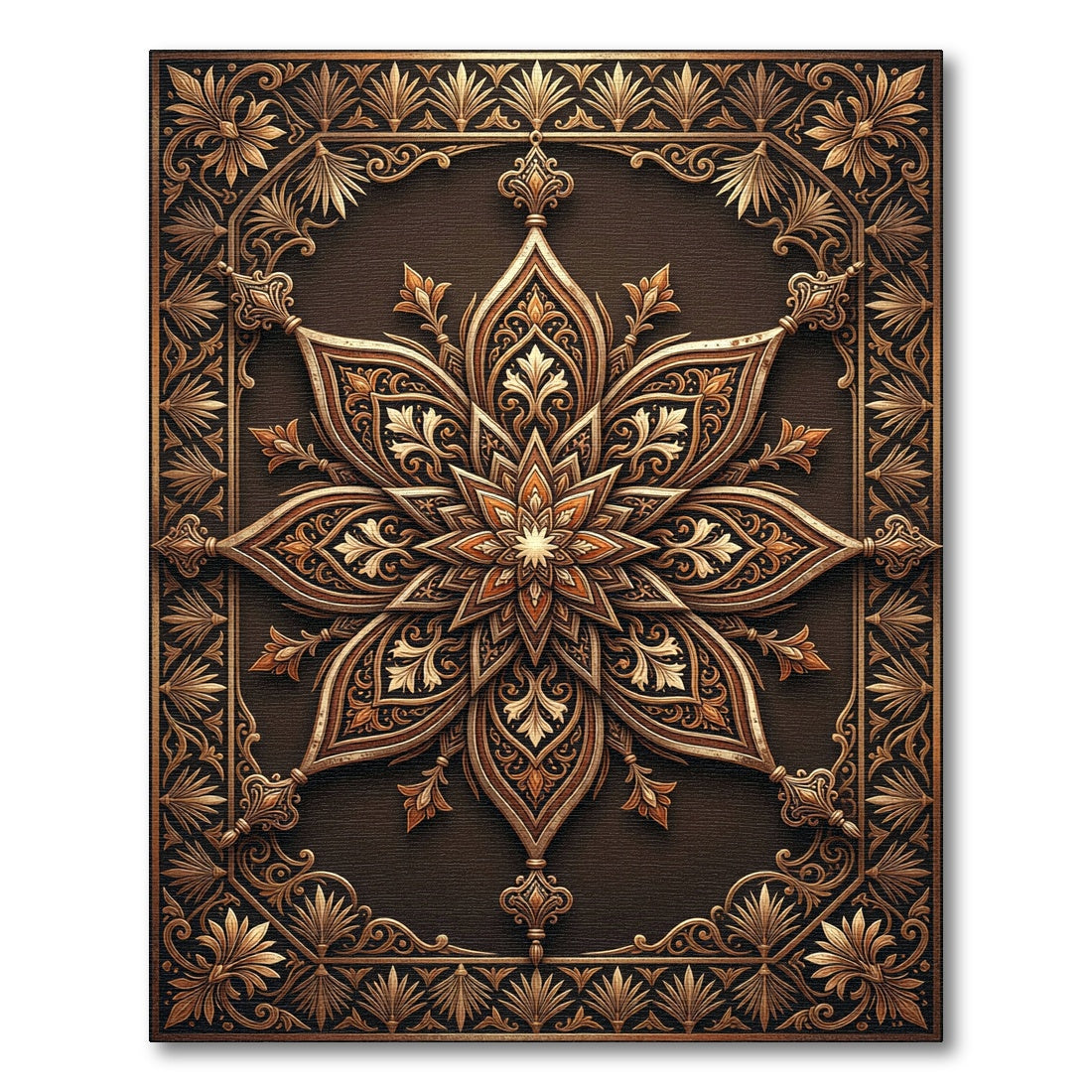 Ornate Gold Symmetrical Floral Medallion Rug