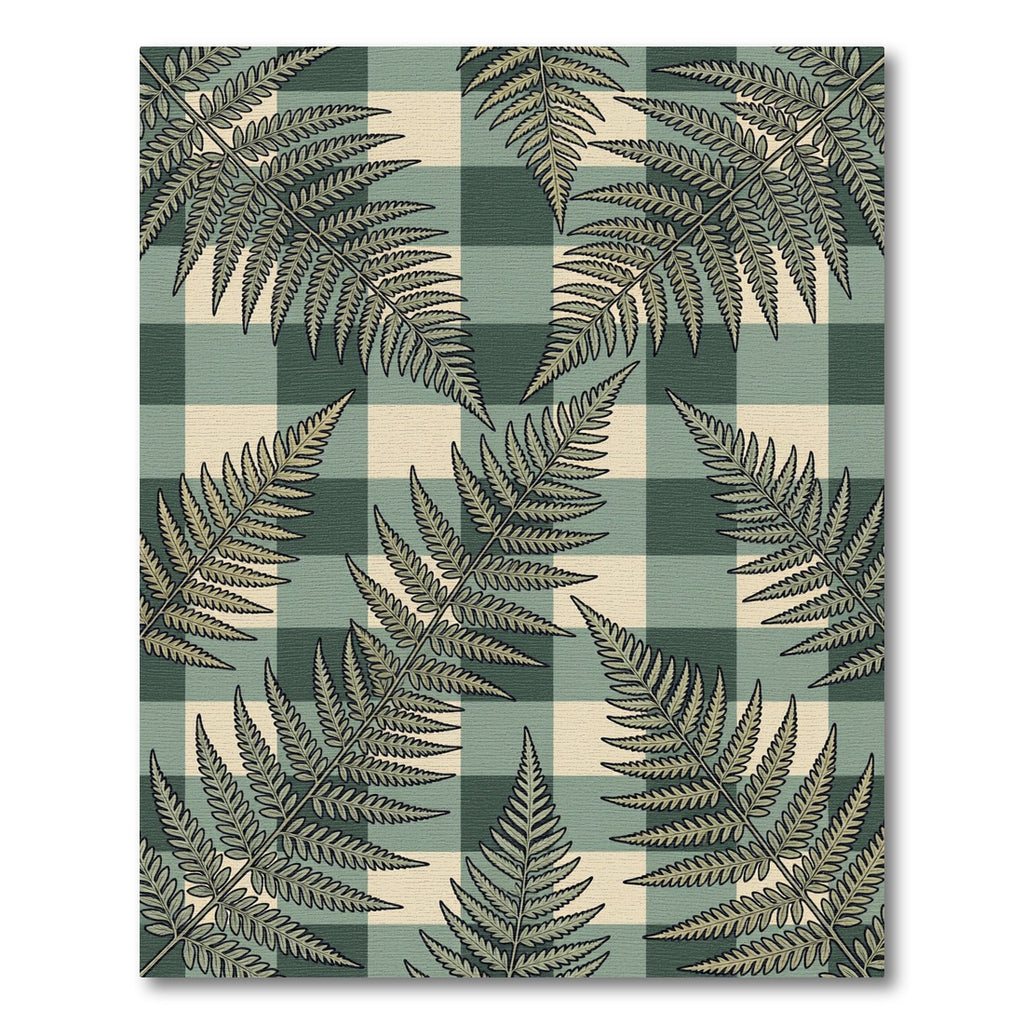 Green Beige Fern Buffalo Plaid Rug