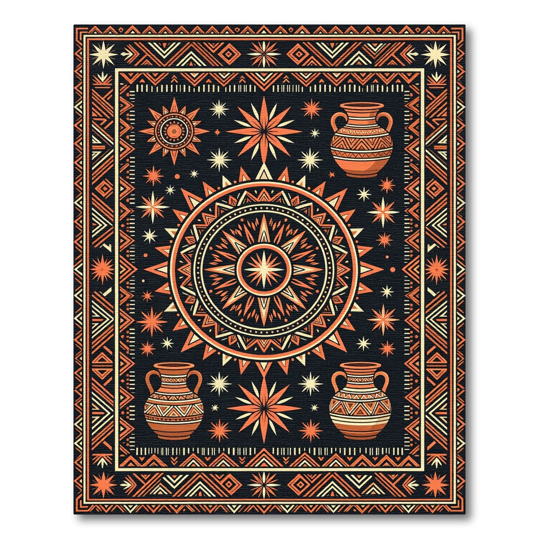 Tribal Sun Pot Geometric Orange Rug
