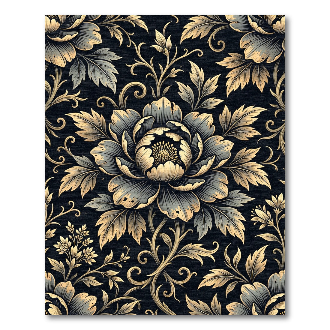 Vintage Gold Floral Scroll Rug