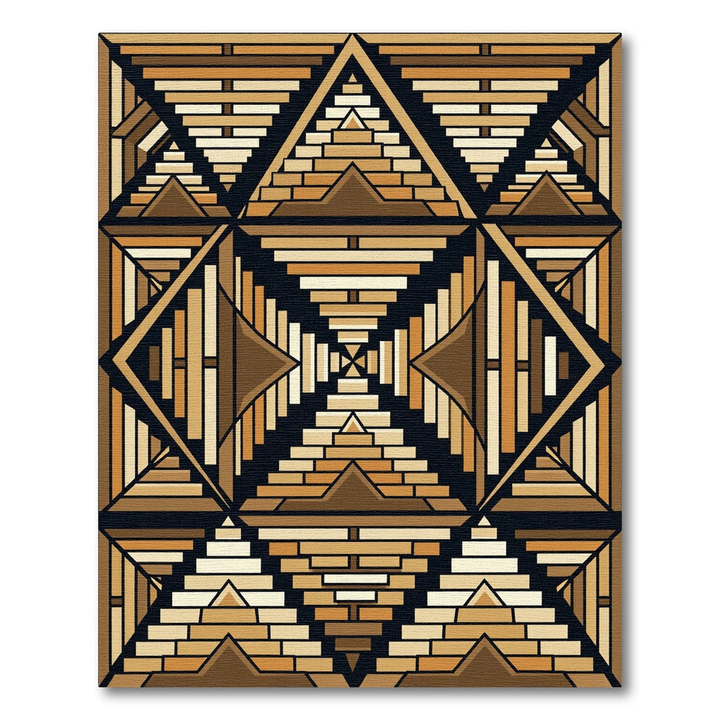 Brown Geometric Stepped Pyramid Rug