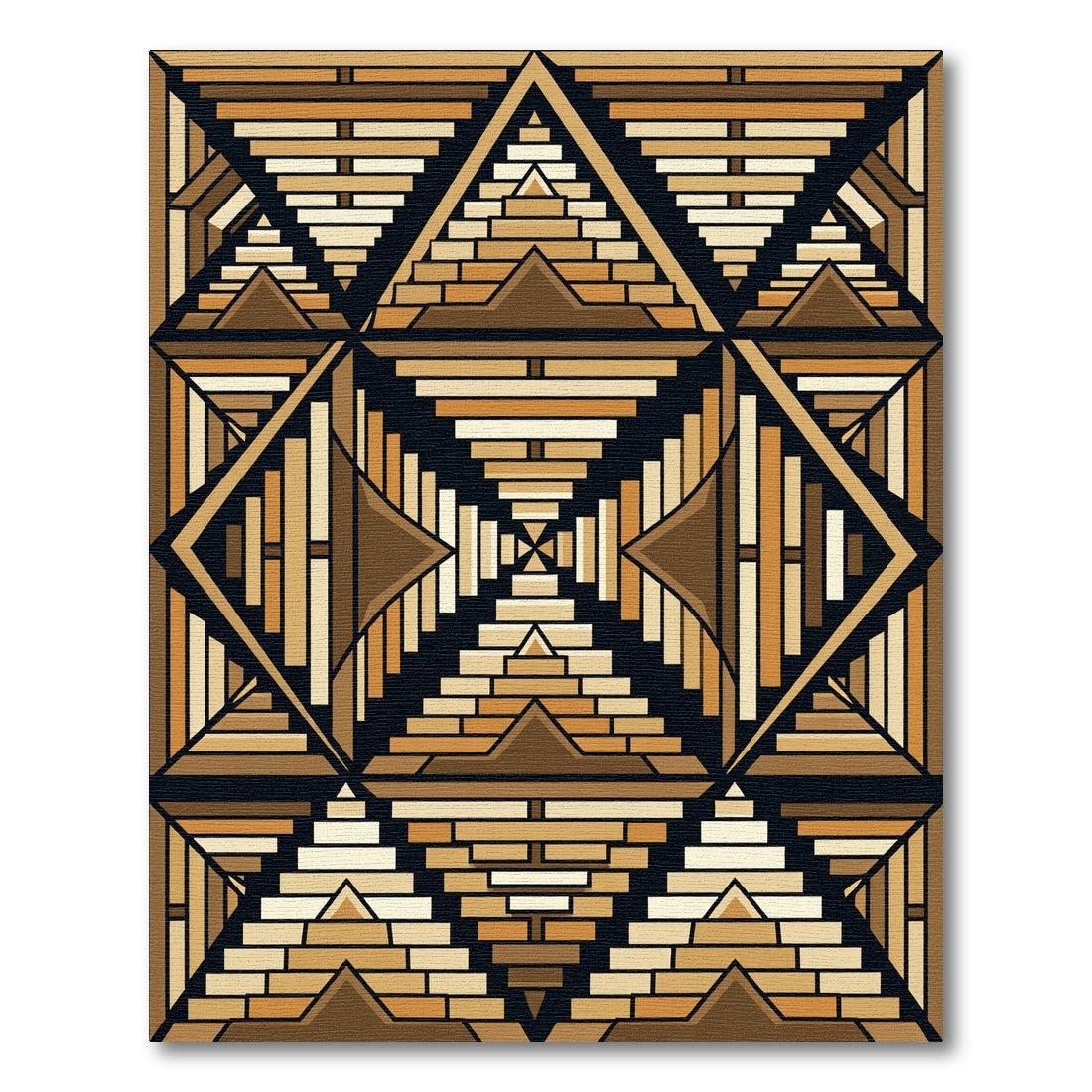 Brown Geometric Stepped Pyramid Rug