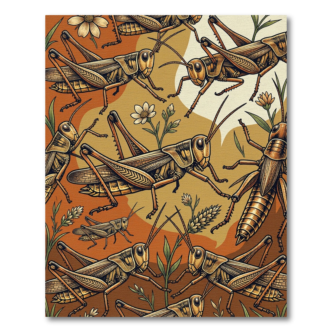 Vintage Amber Grasshopper Meadow Illustration Rug