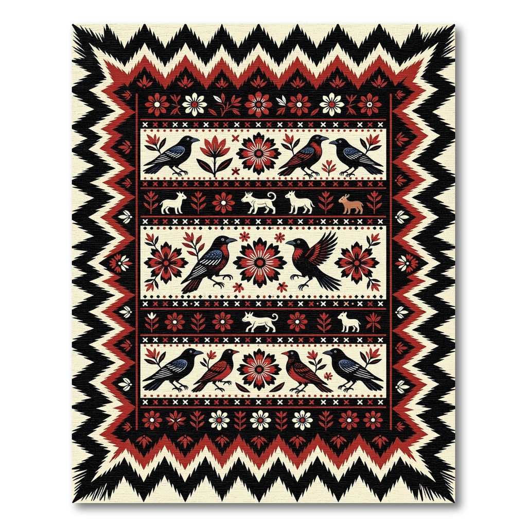 Folk Art Birds Flowers Animals Rug