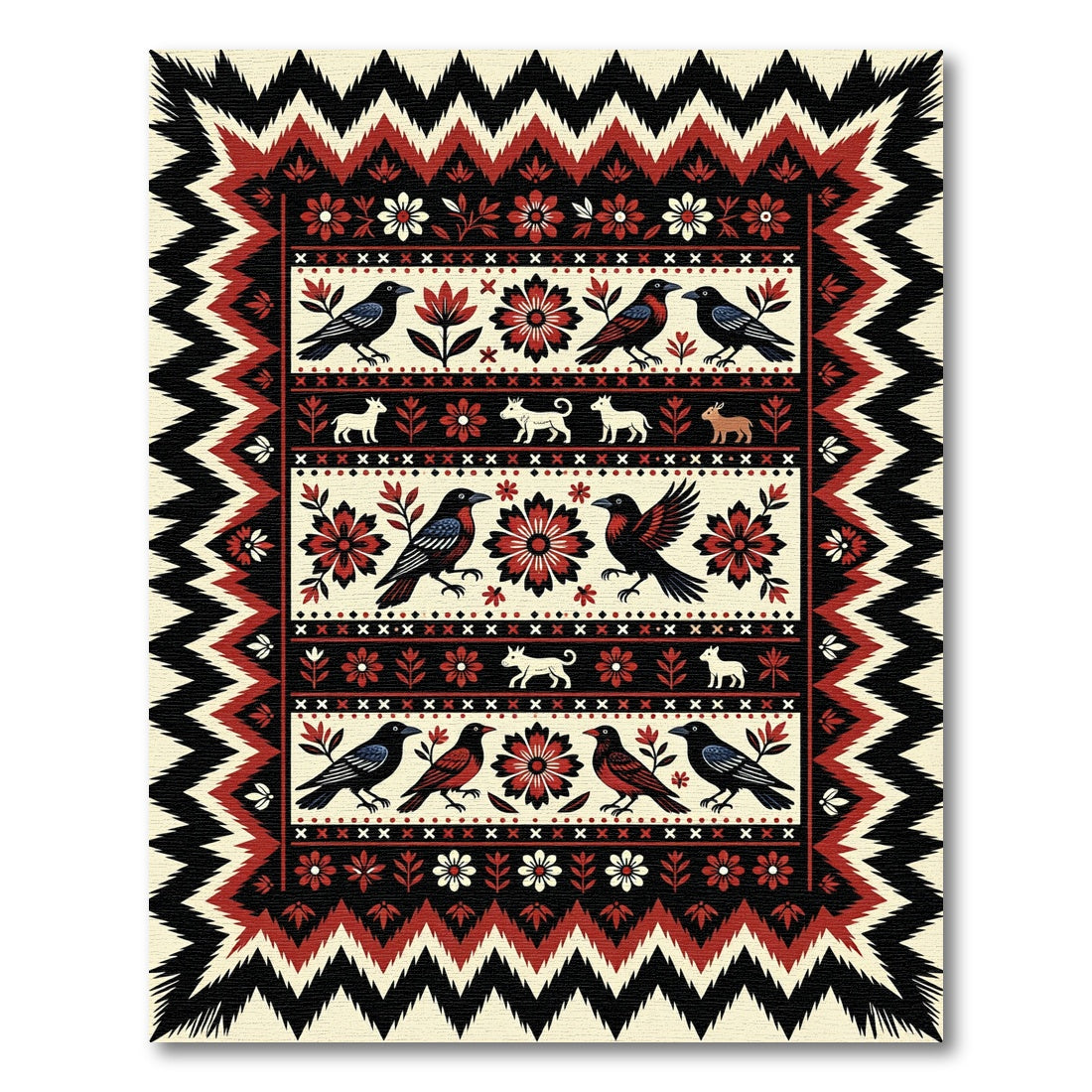 Folk Art Birds Flowers Animals Rug