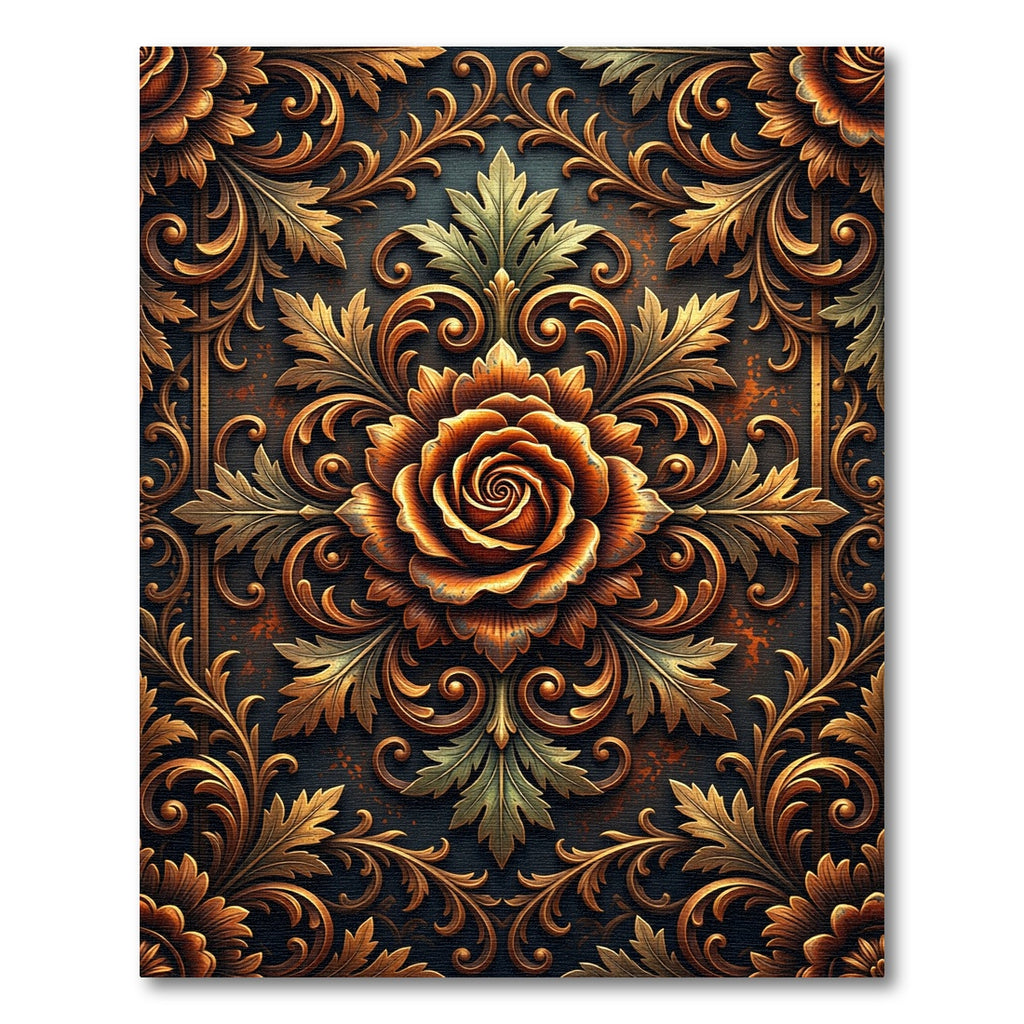 Gilded Bronze Rose Floral Scrollwork Rug