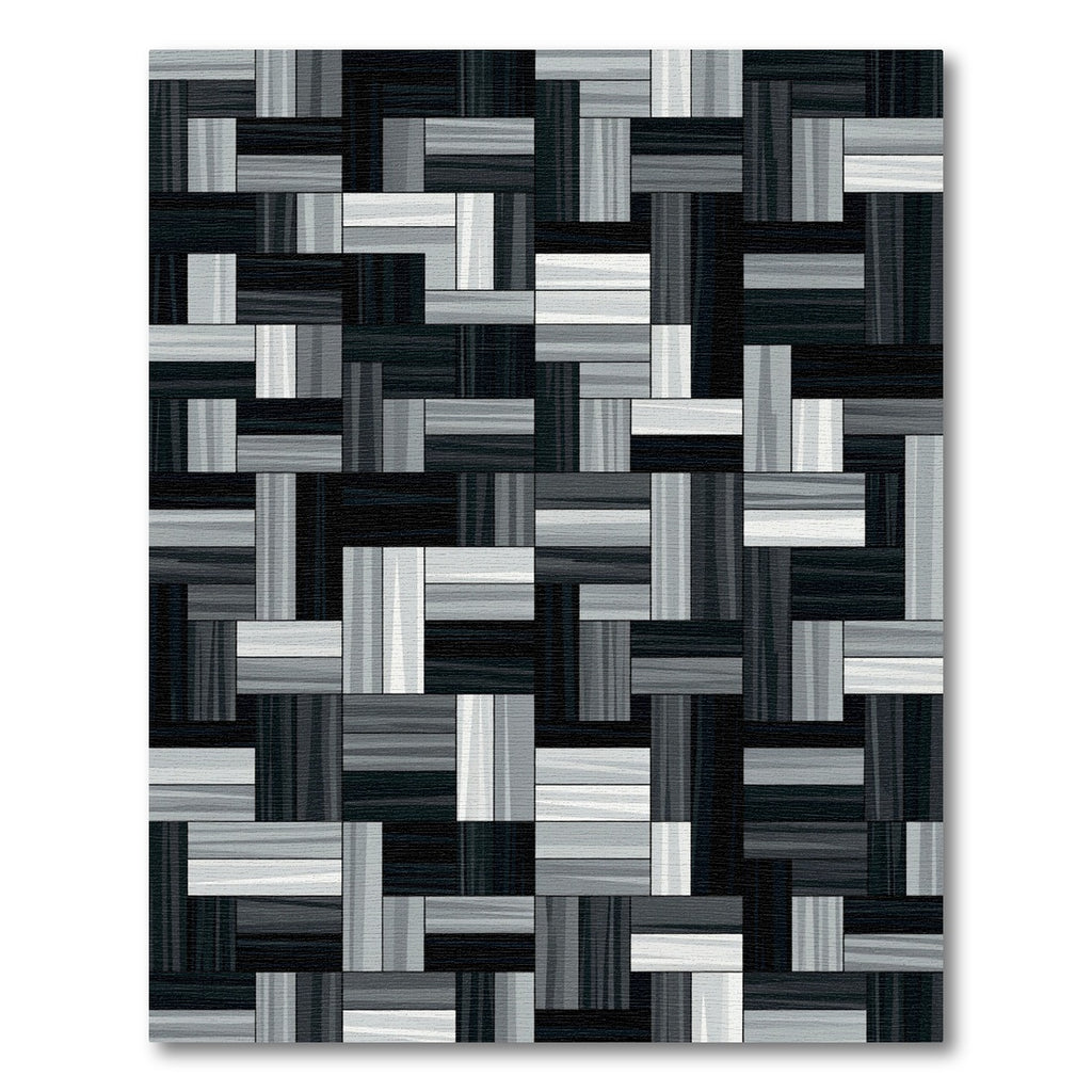 Monochrome Geometric Wood Grain Blocks Rug