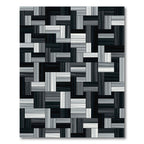 Monochrome Geometric Wood Grain Blocks Rug