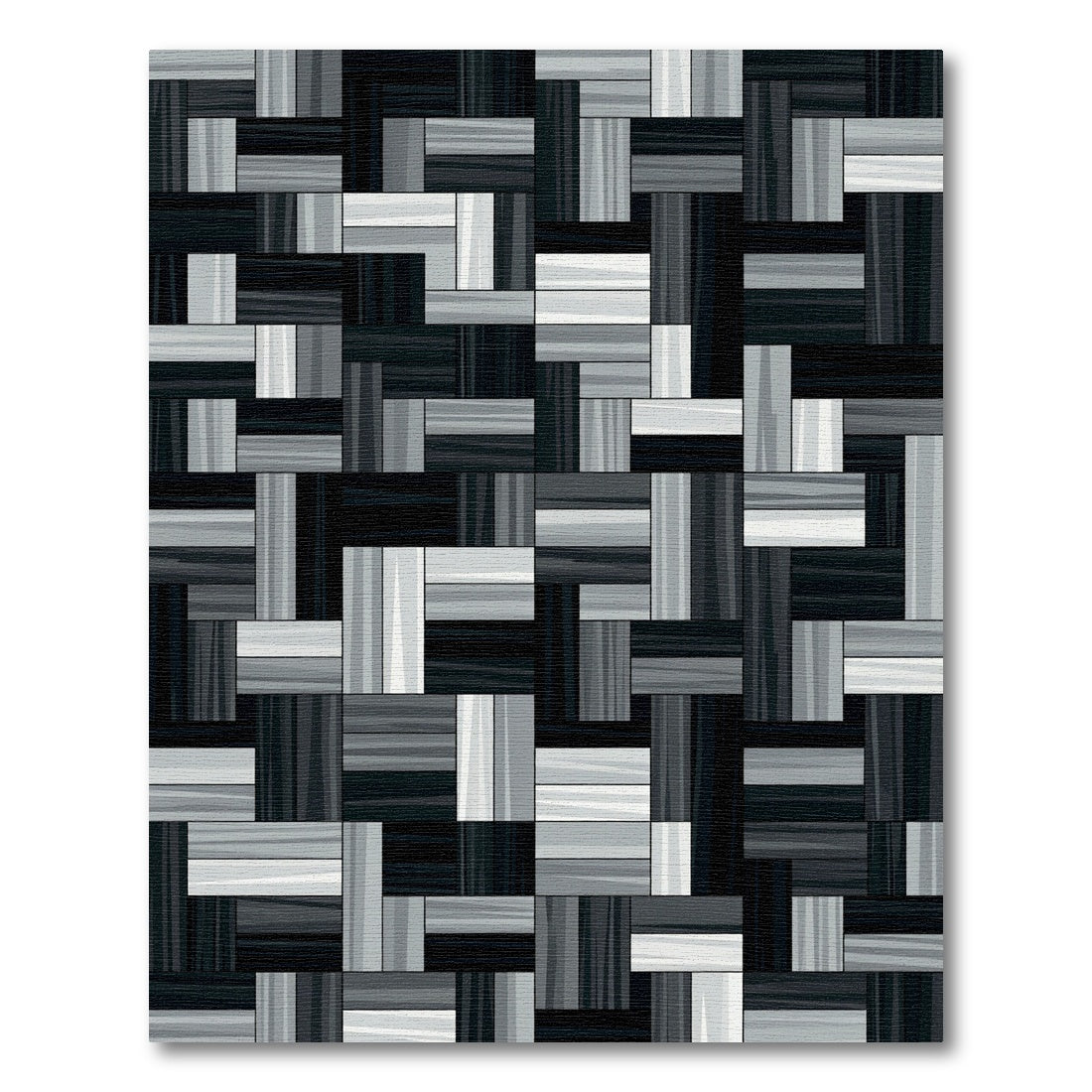 Monochrome Geometric Wood Grain Blocks Rug