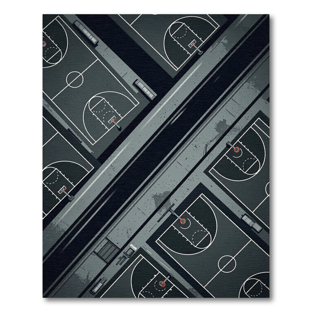 Minimalist Charcoal Basketball Court Illustration Rug