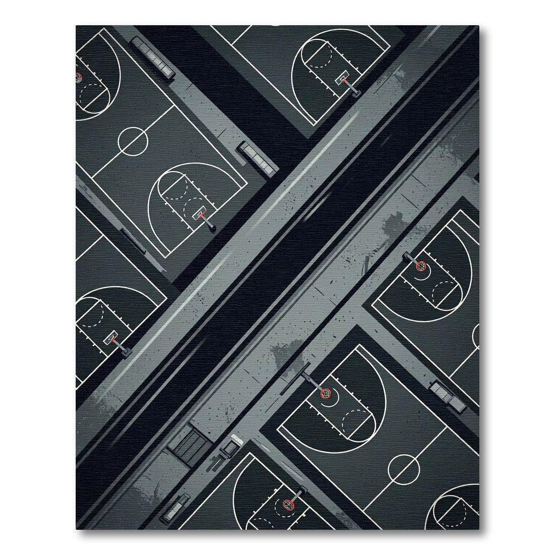 Minimalist Charcoal Basketball Court Illustration Rug