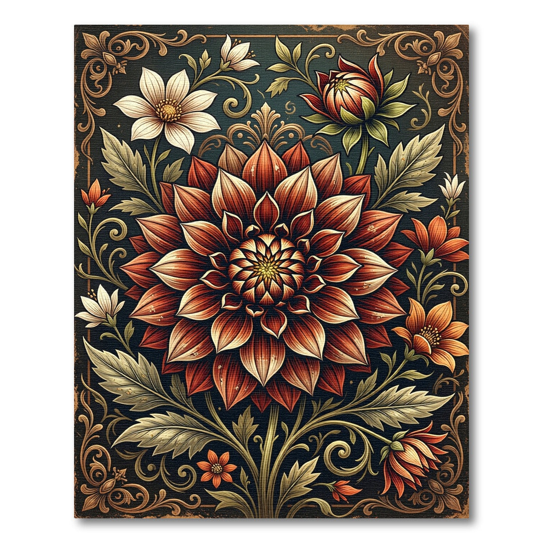 Elegant Crimson Dahlia Floral Botanical Area Rug