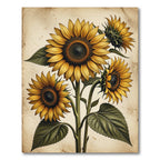 Vintage Golden Sunflower Botanical Art Rug