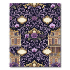 Ornate Gold Lavender Chateau Floral Scroll Rug