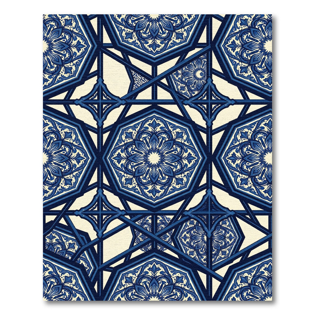 Indigo Blue Geometric Floral Medallion Rug