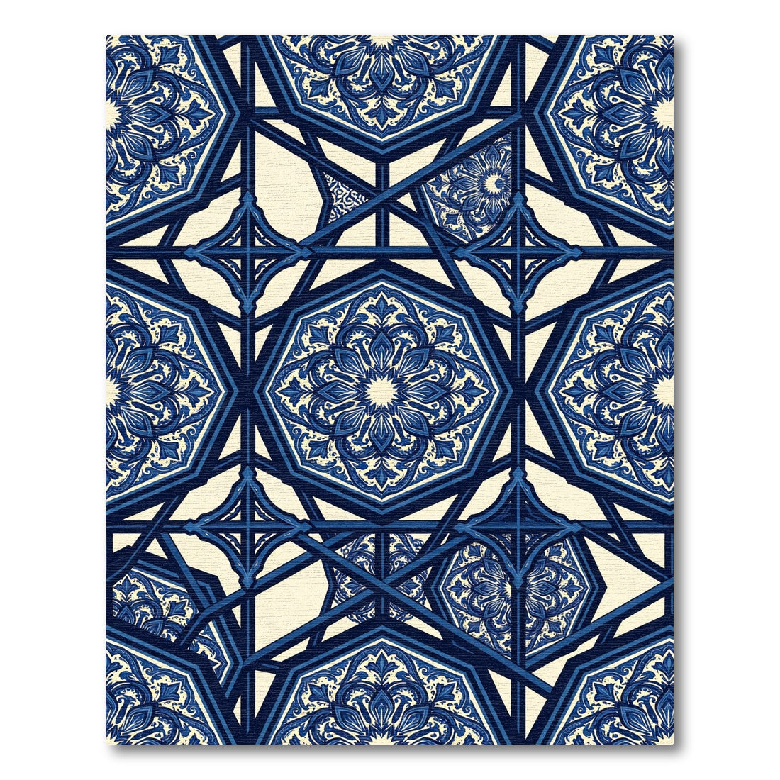 Indigo Blue Geometric Floral Medallion Rug
