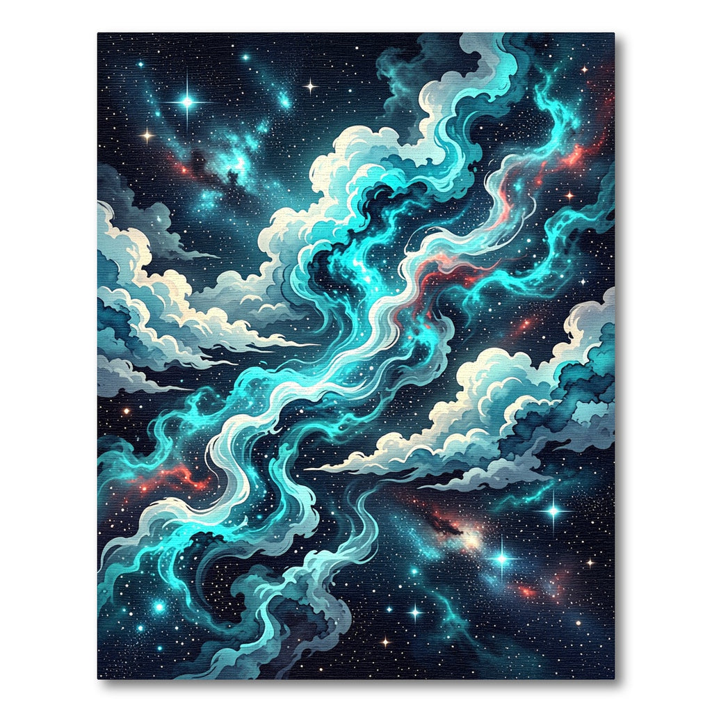 Celestial Teal Nebula Cosmic Swirl Rug
