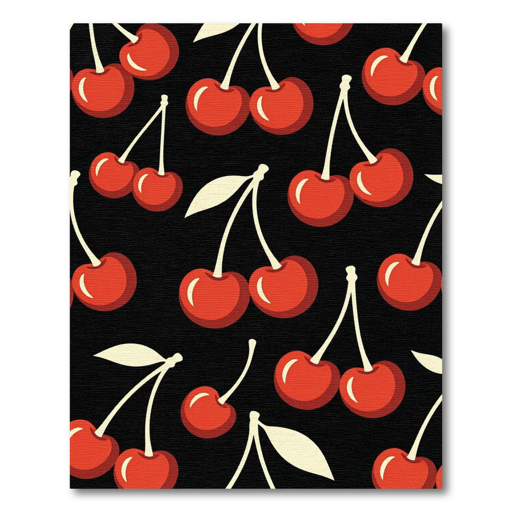 Retro Cherry Fruit Black Background Rug