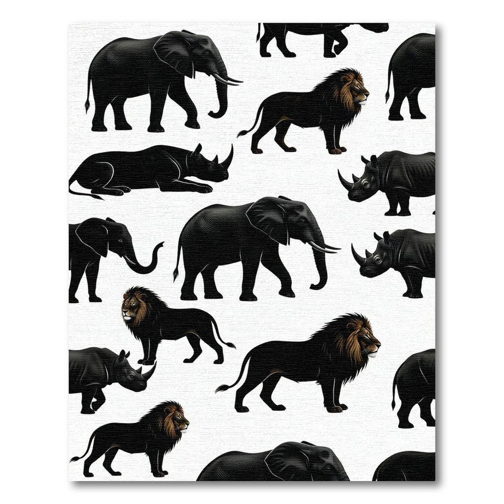 Monochrome African Wildlife Animal Silhouette Rug