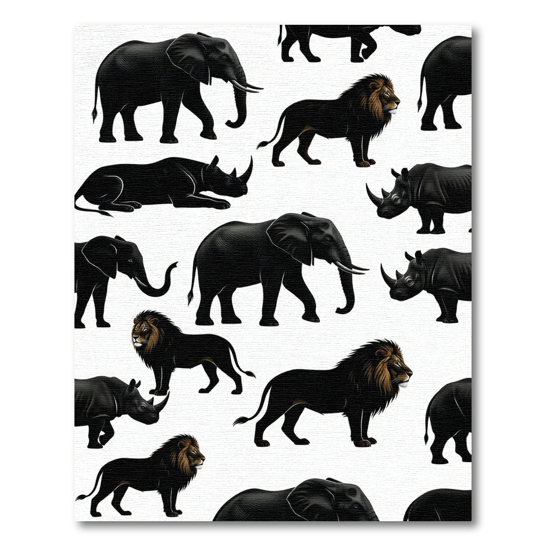 Monochrome African Wildlife Animal Silhouette Rug