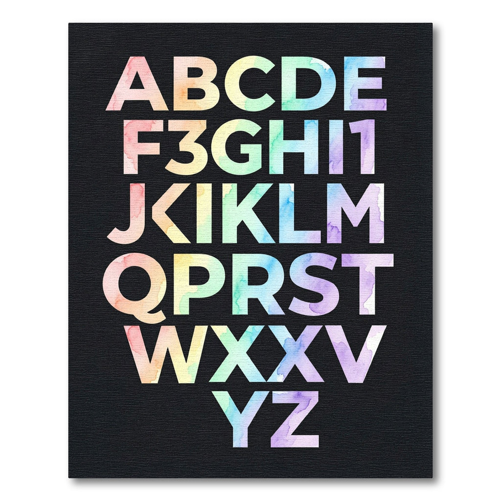 Watercolor Rainbow Alphabet Typography Wall Art Rug