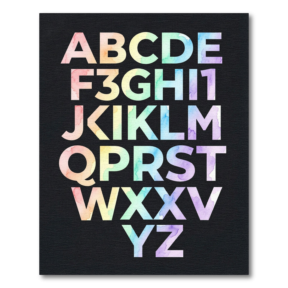 Watercolor Rainbow Alphabet Typography Wall Art Rug
