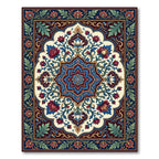 Ornate Crimson Floral Medallion with Teal Vines Rug
