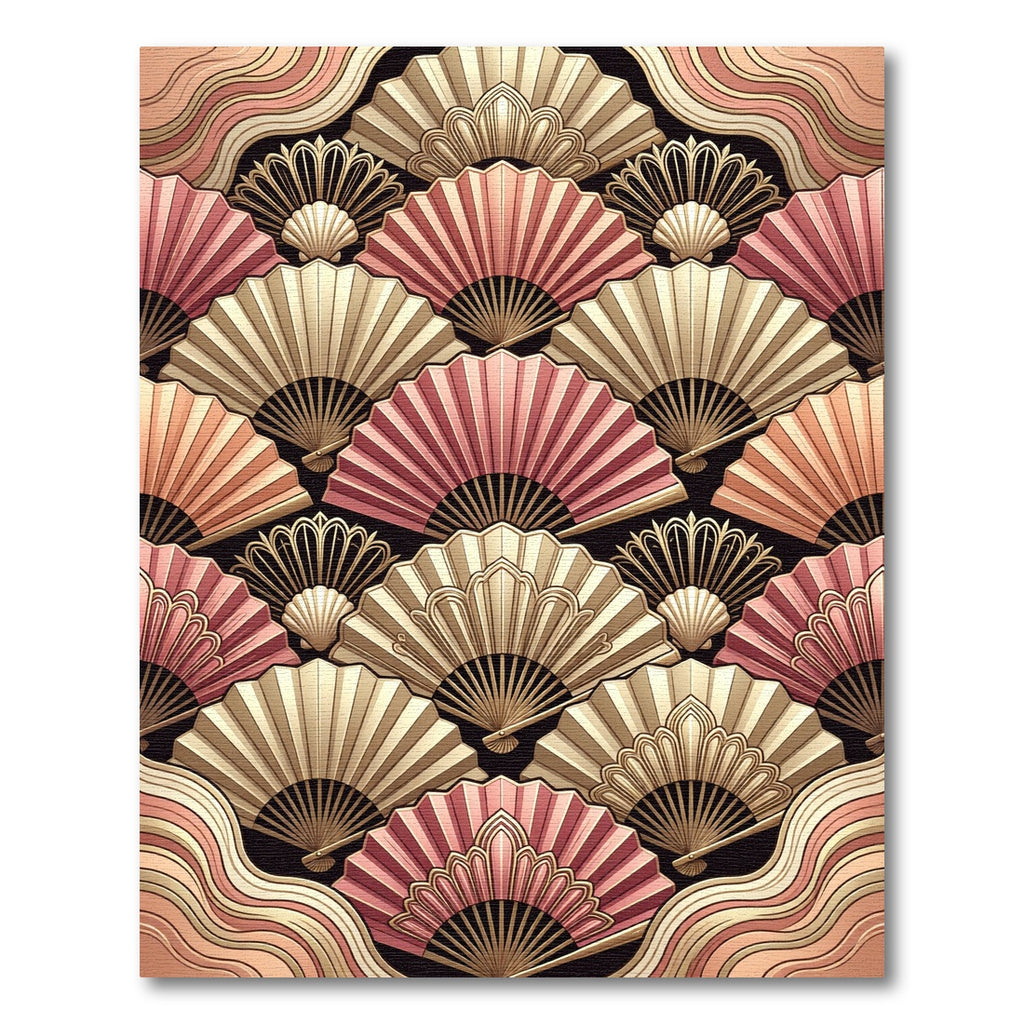 Elegant Pink Gold Fan Arrangement Rug