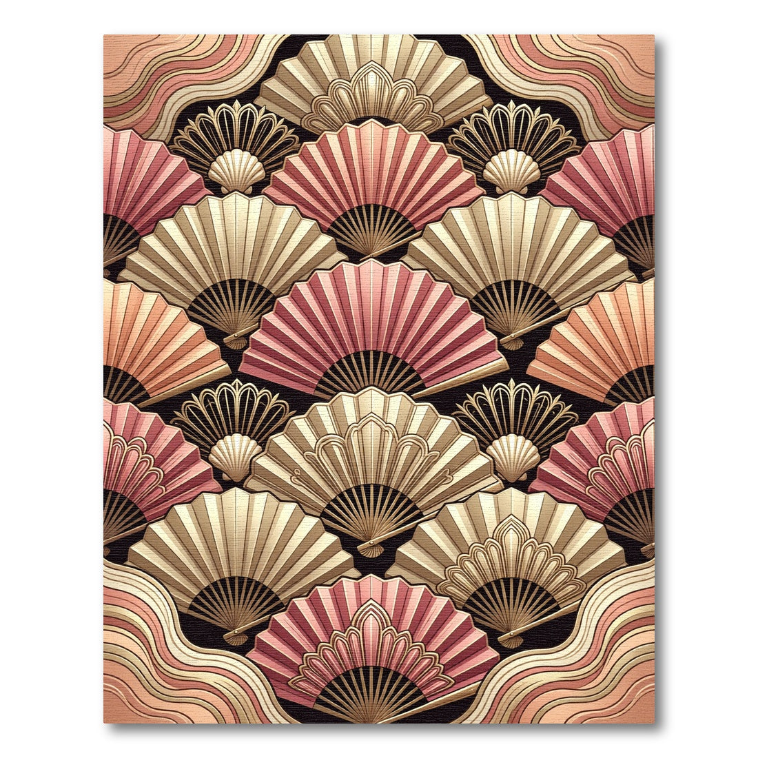 Elegant Pink Gold Fan Arrangement Rug