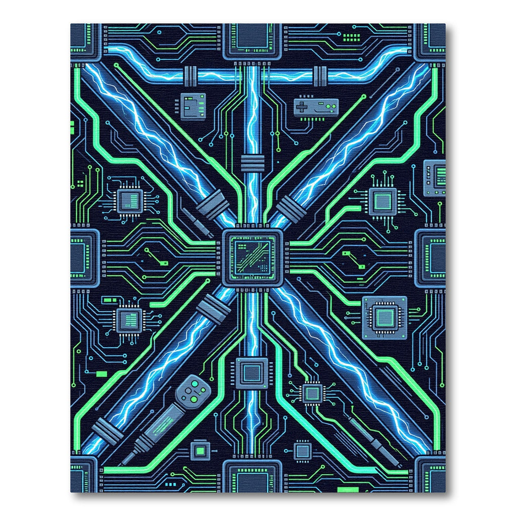 Neon Electric Circuit Cyber Core Rug