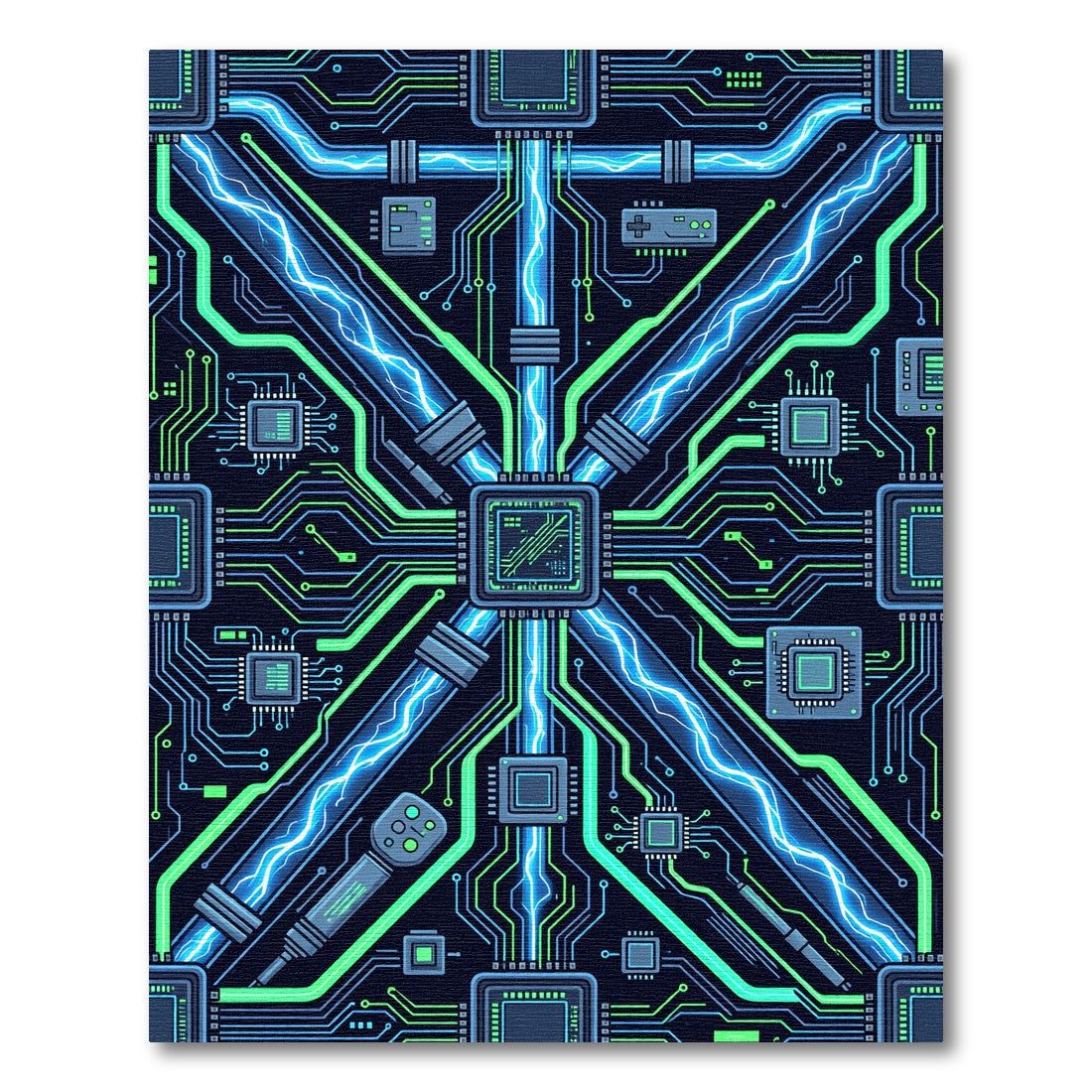 Neon Electric Circuit Cyber Core Rug
