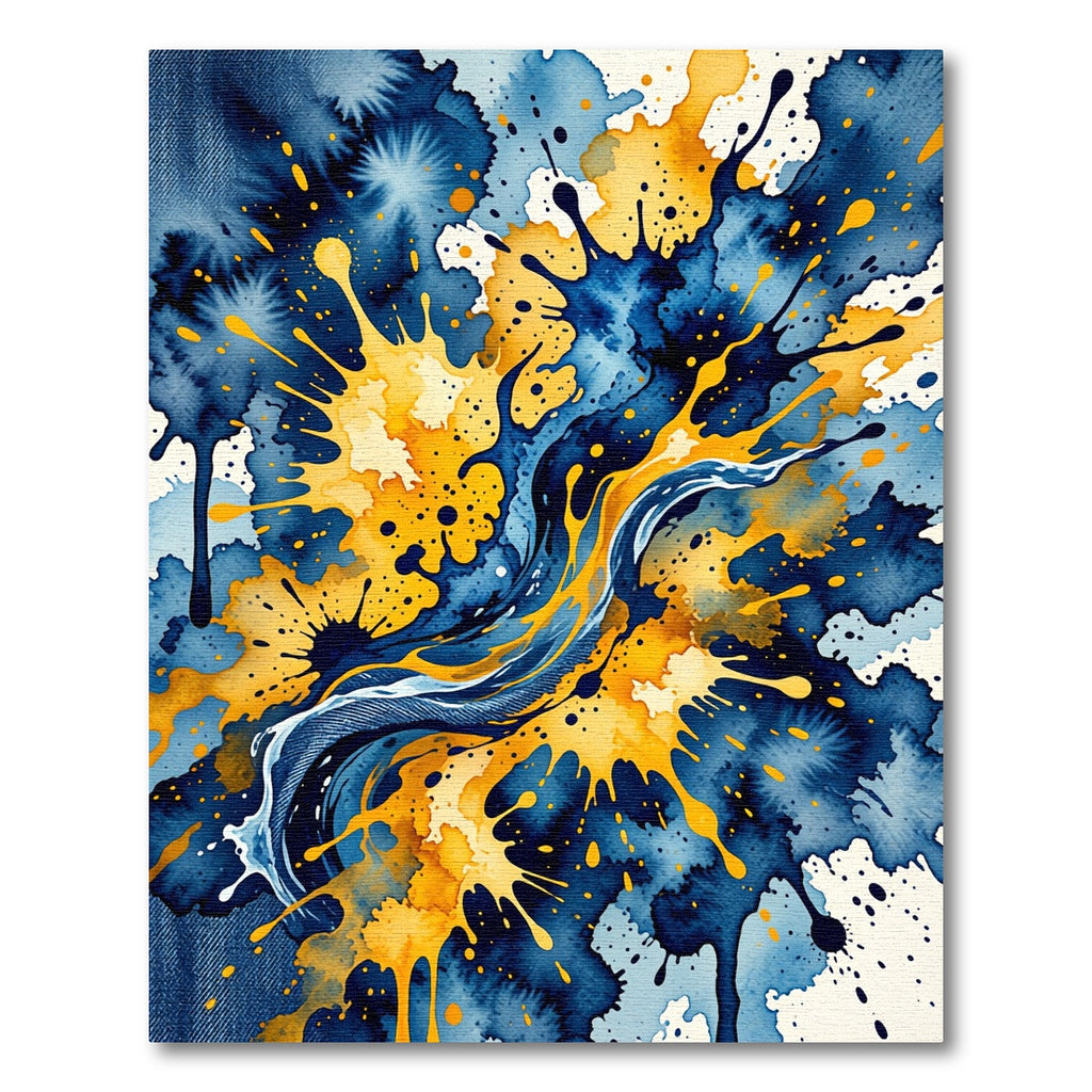 Abstract Navy and Golden Yellow Splash Rug