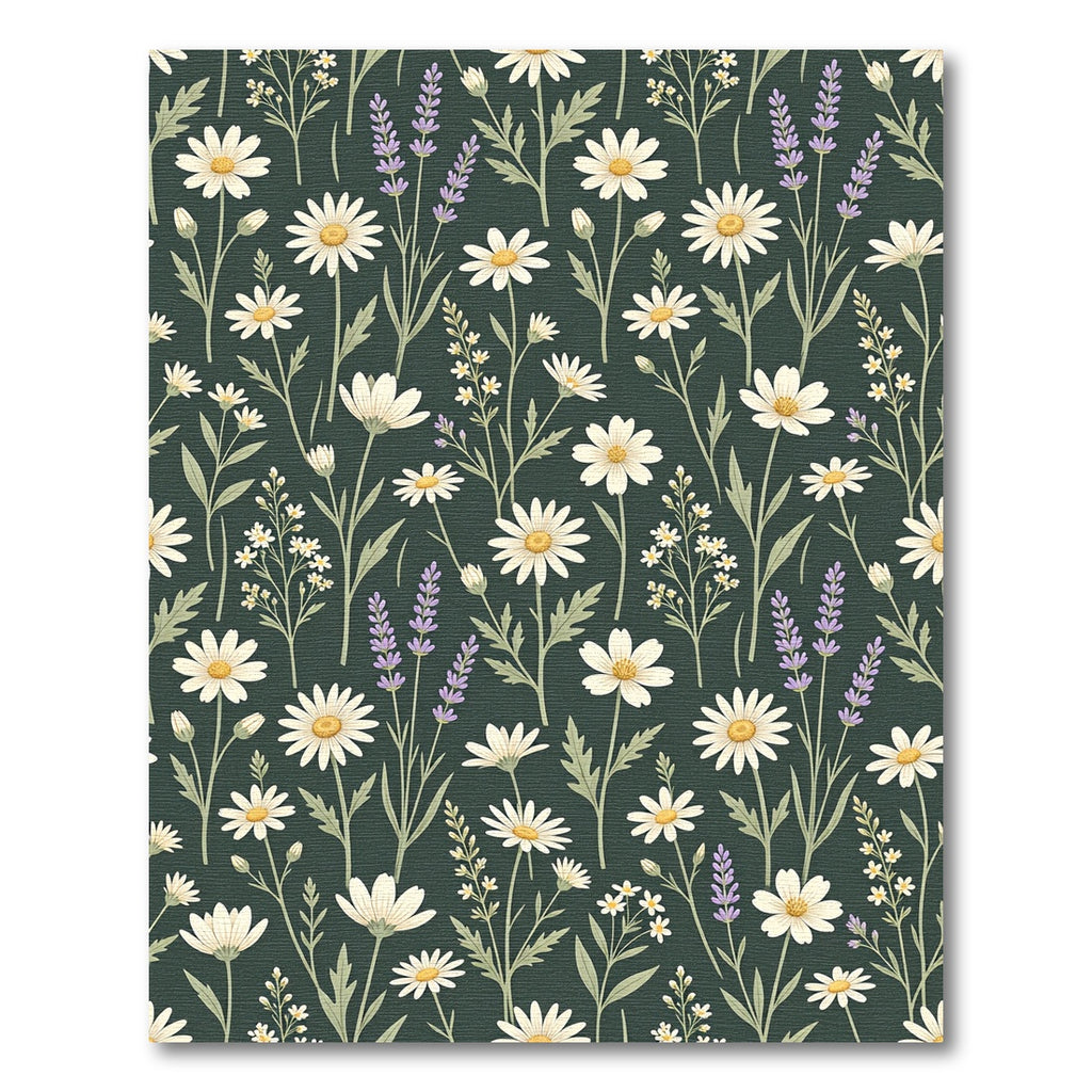 Dark Forest Botanical Daisy Lavender Bloom Rug