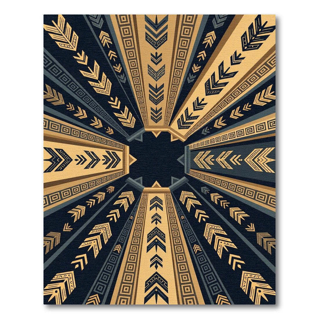 Golden Blue Tribal Sunburst Rug