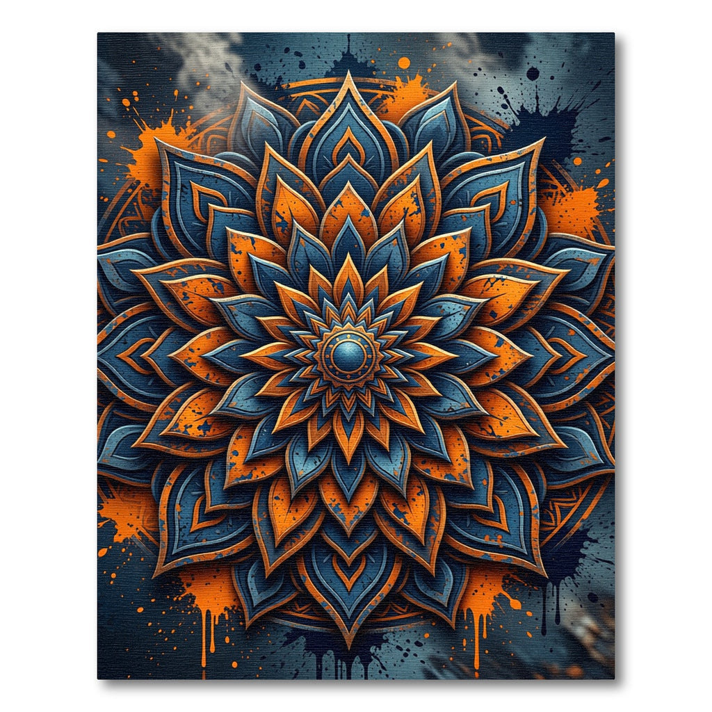 Orange Blue Floral Mandala Splash Rug