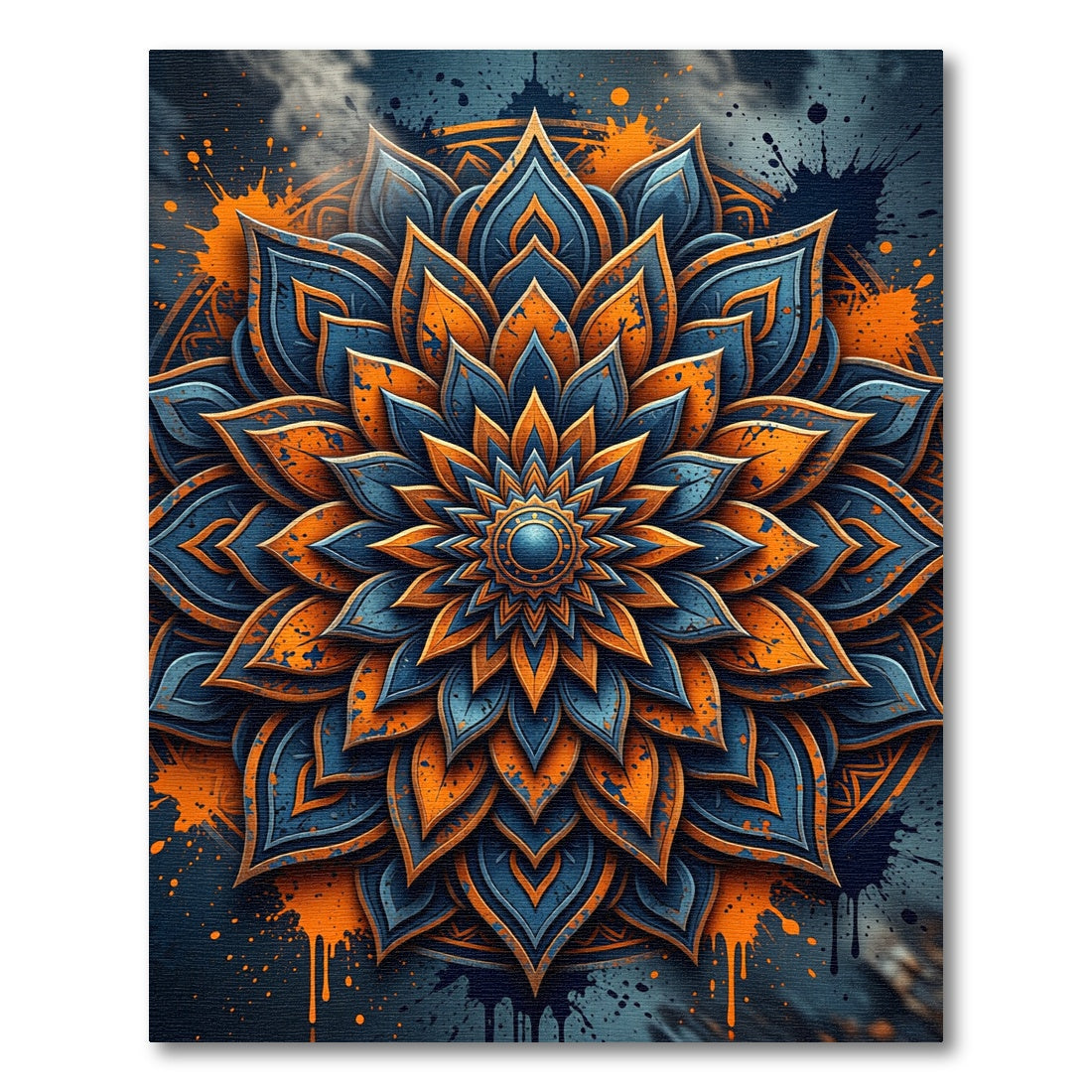 Orange Blue Floral Mandala Splash Rug