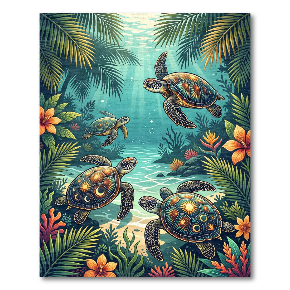 Tropical Sea Turtle Sun Moon Ocean Rug