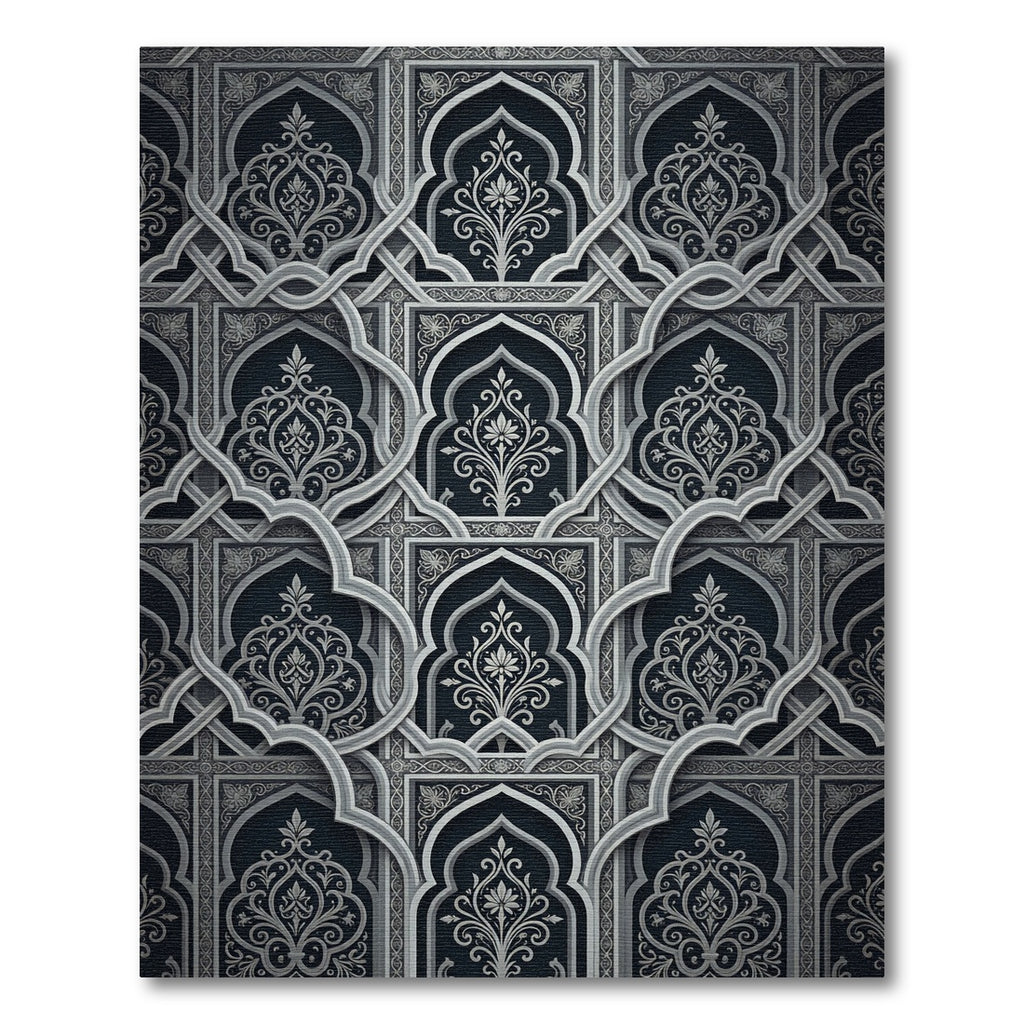 Dark Gray Floral Archway Lattice Rug