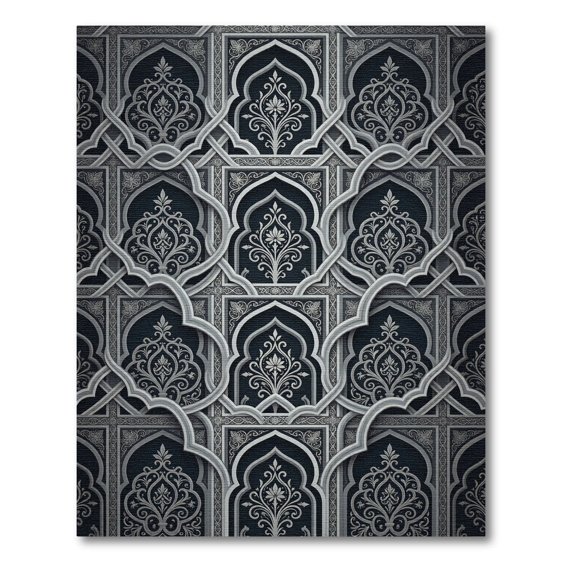 Dark Gray Floral Archway Lattice Rug