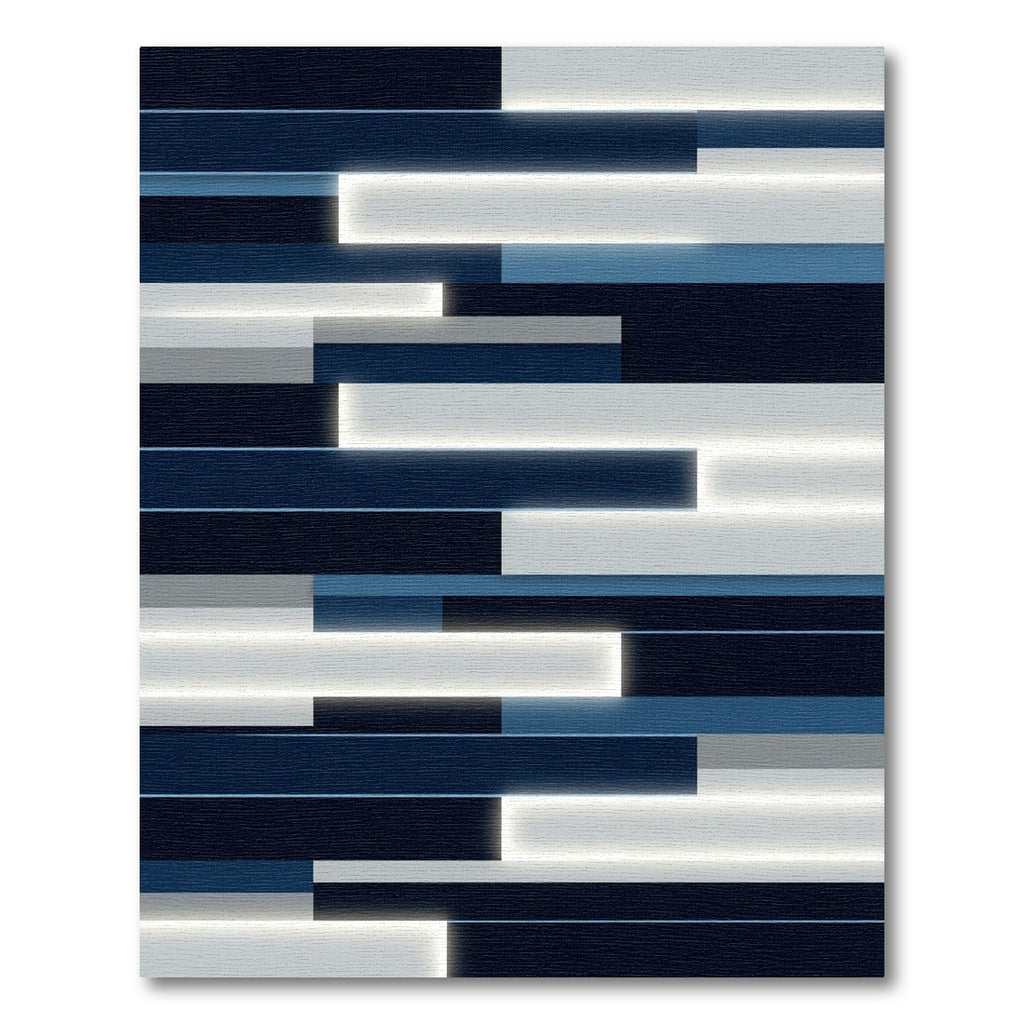 Modern Indigo and Gray Linear Luminescent Rug