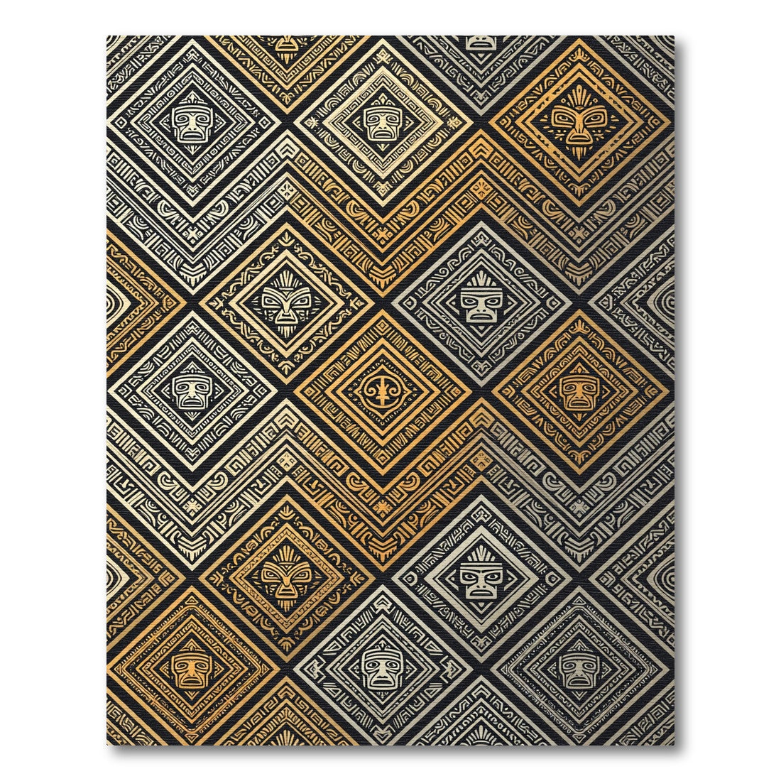 Golden Aztec Tribal Diamond Geometric Rug