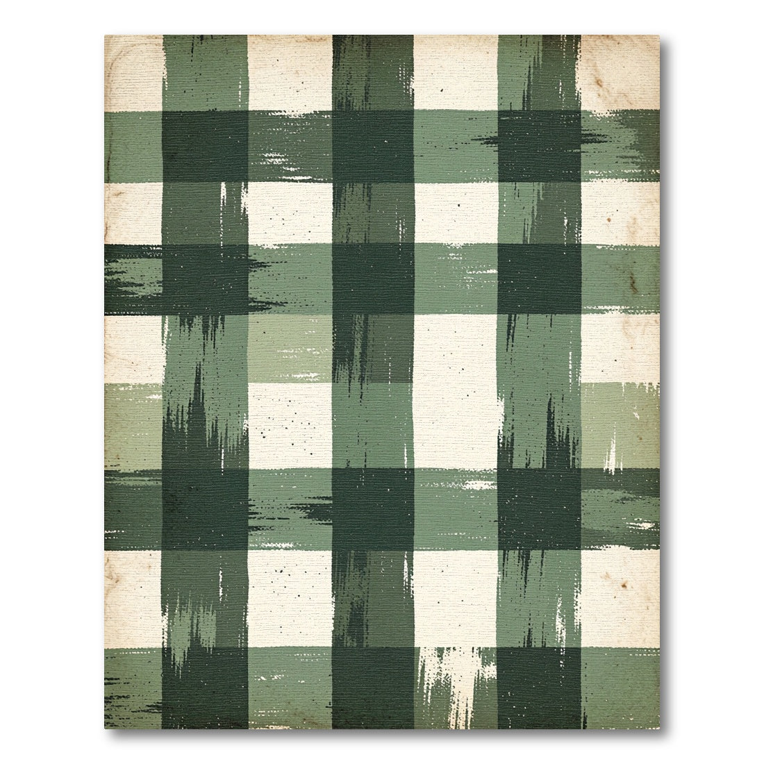 Rustic Distressed Forest Green Plaid Rug