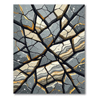 Abstract Cracked Gray and Gold Stone Rug